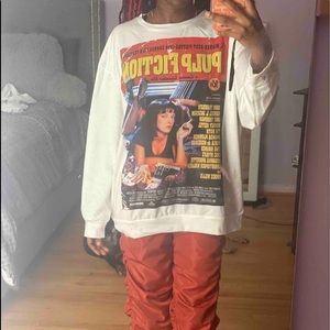 Casual pulp fiction Crew Neck Graphic Print White Sweatshirts